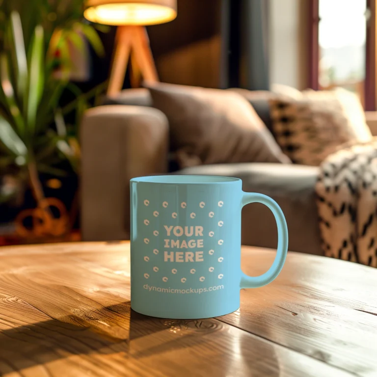 11oz Blank Sky Blue Ceramic Coffee Mug Mockup Template