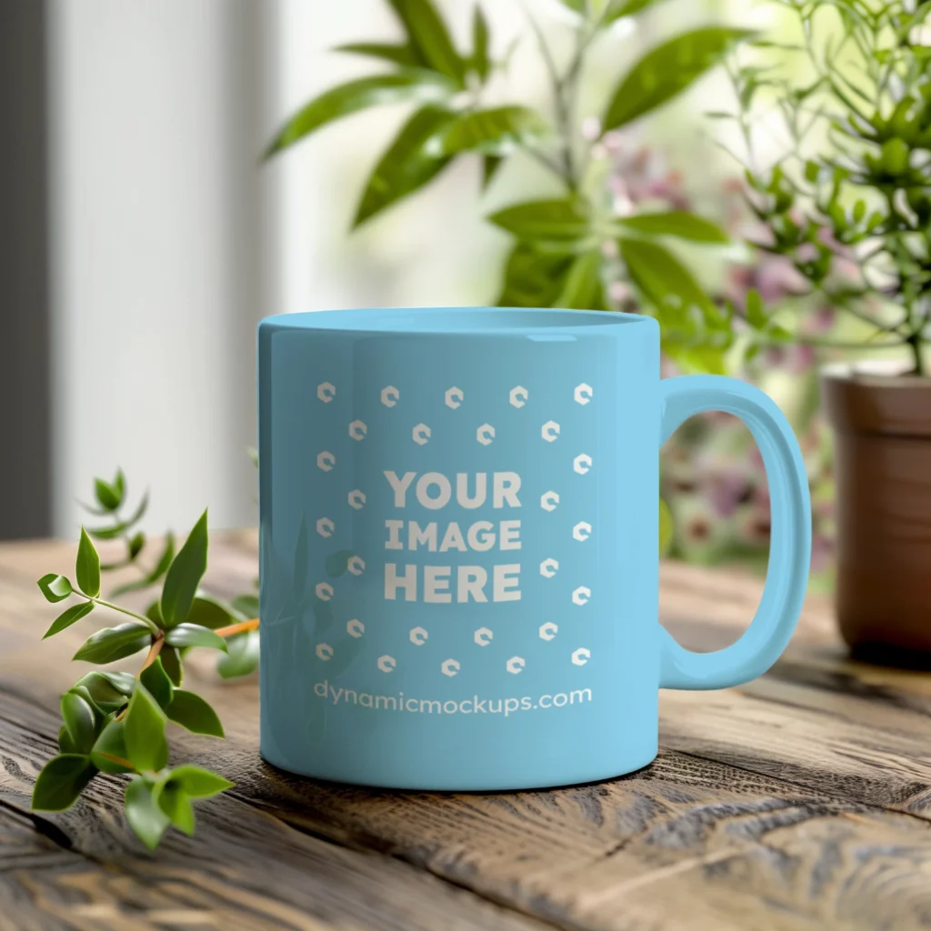 11oz Blank Sky Blue Ceramic Coffee Mug Mockup Template