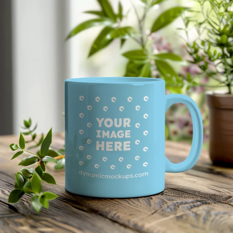 11oz Blank Sky Blue Ceramic Coffee Mug Mockup Template