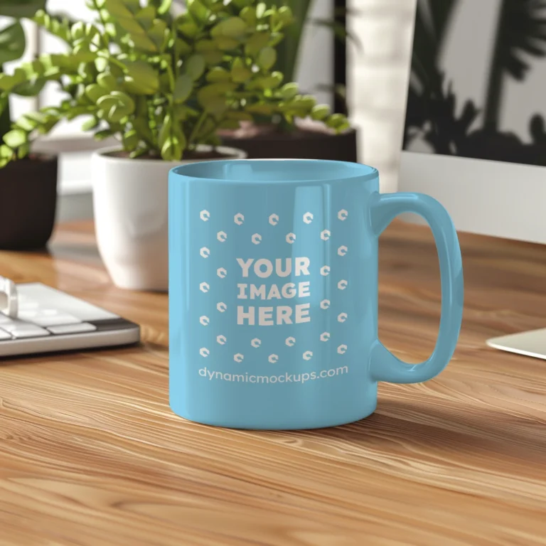 11oz Blank Sky Blue Ceramic Coffee Mug Mockup Template