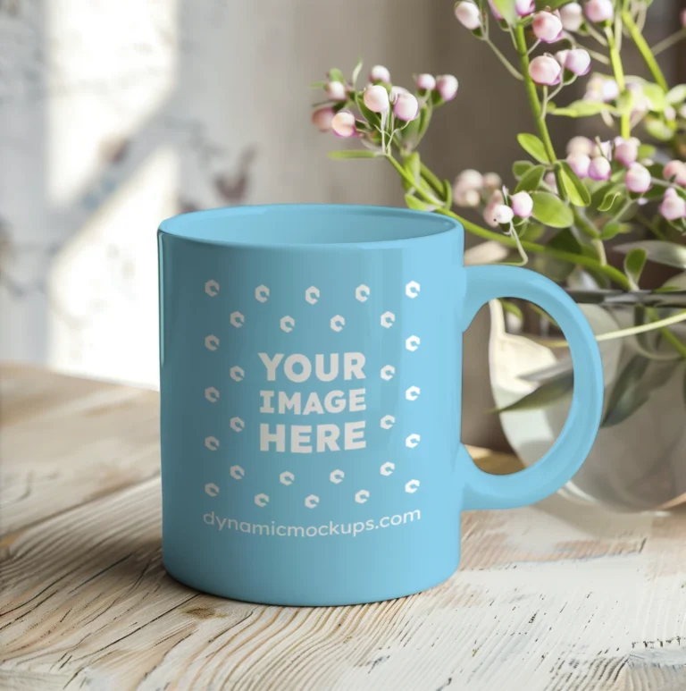 11oz Blank Sky Blue Ceramic Coffee Mug Mockup Template