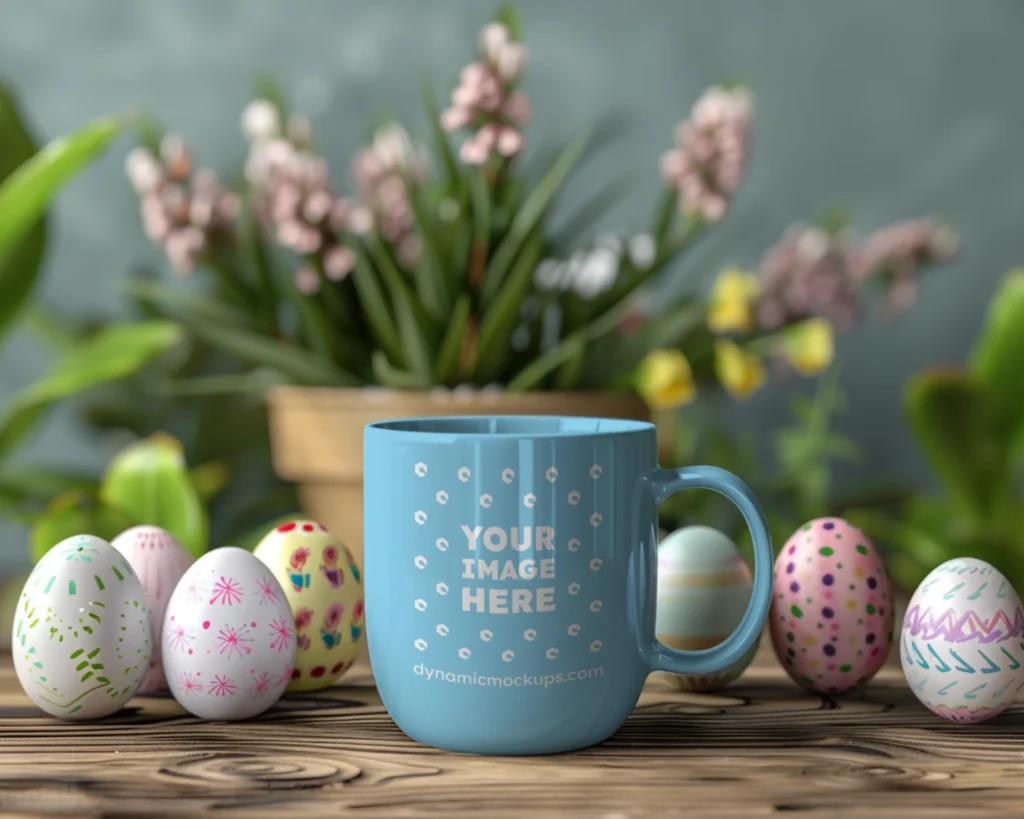 11oz Blank Sky Blue Ceramic Coffee Mug Mockup Template