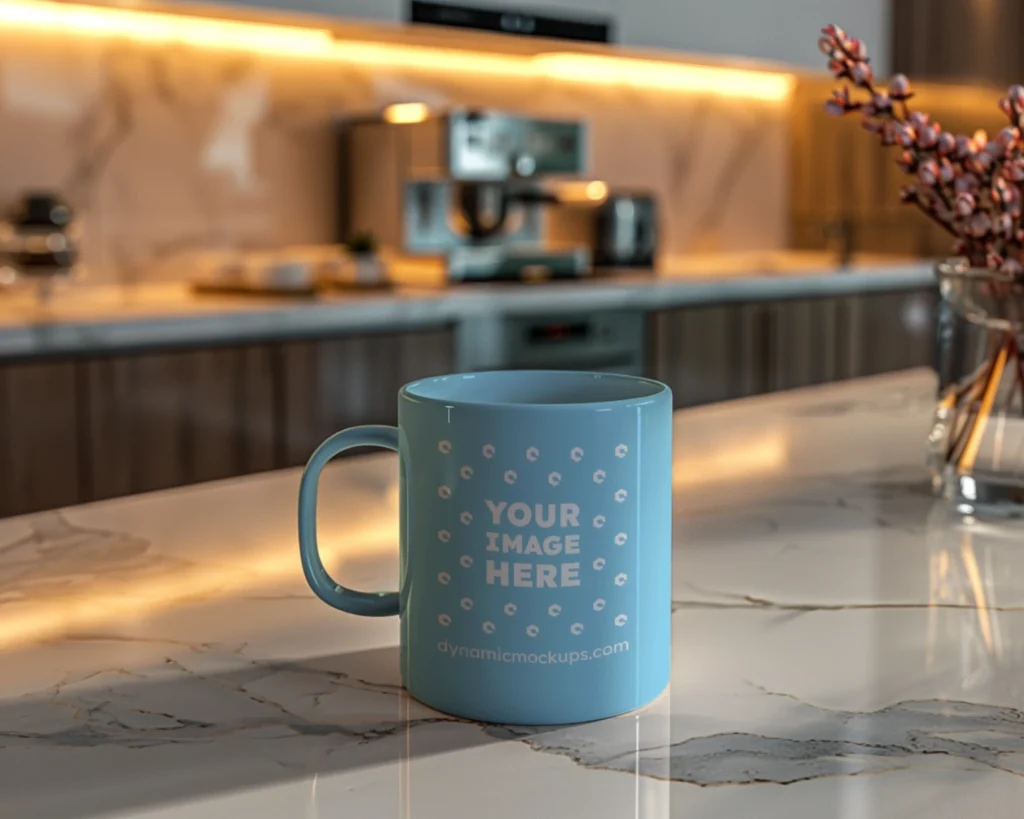 11oz Blank Sky Blue Ceramic Coffee Mug Mockup Template