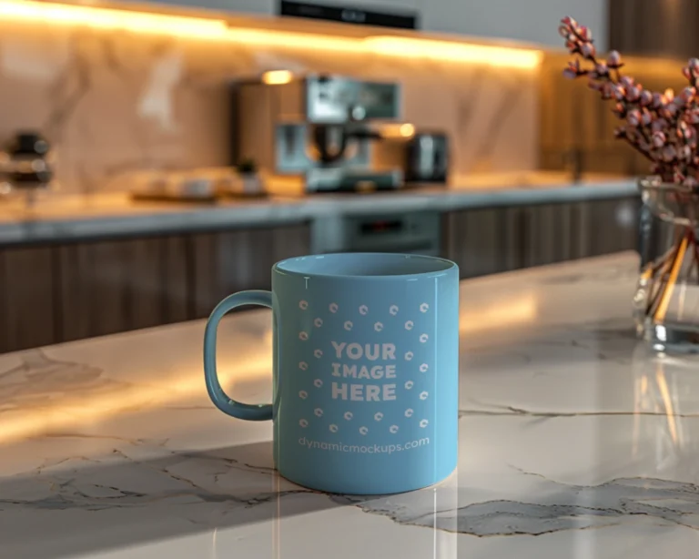 11oz Blank Sky Blue Ceramic Coffee Mug Mockup Template