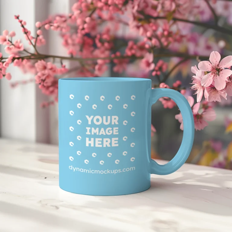 11oz Blank Sky Blue Ceramic Coffee Mug Mockup Template