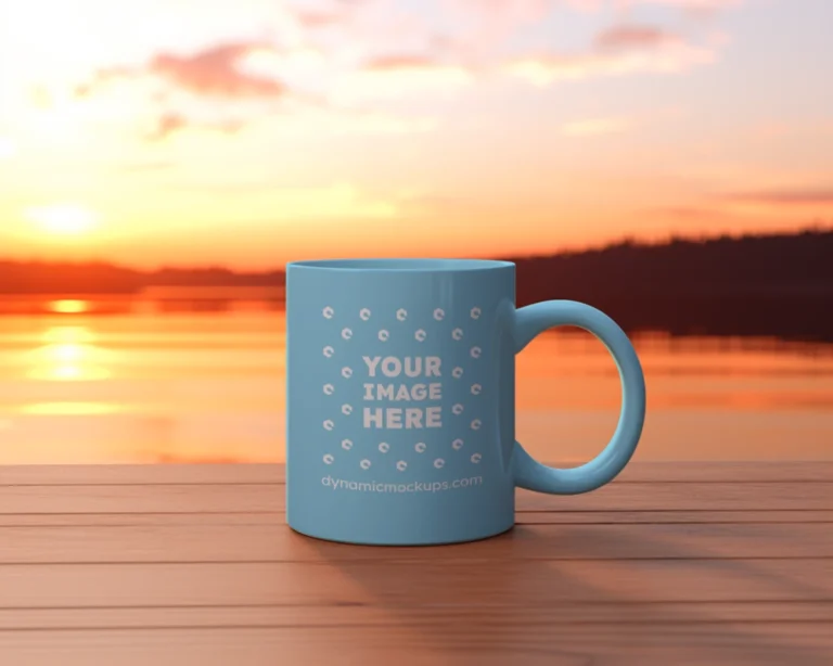 11oz Blank Sky Blue Ceramic Coffee Mug Mockup Template