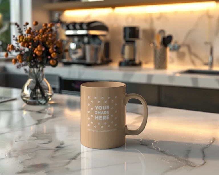 11oz Blank Tan Ceramic Coffee Mug Mockup Template