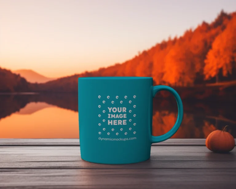 11oz Blank Teal Ceramic Coffee Mug Mockup Template