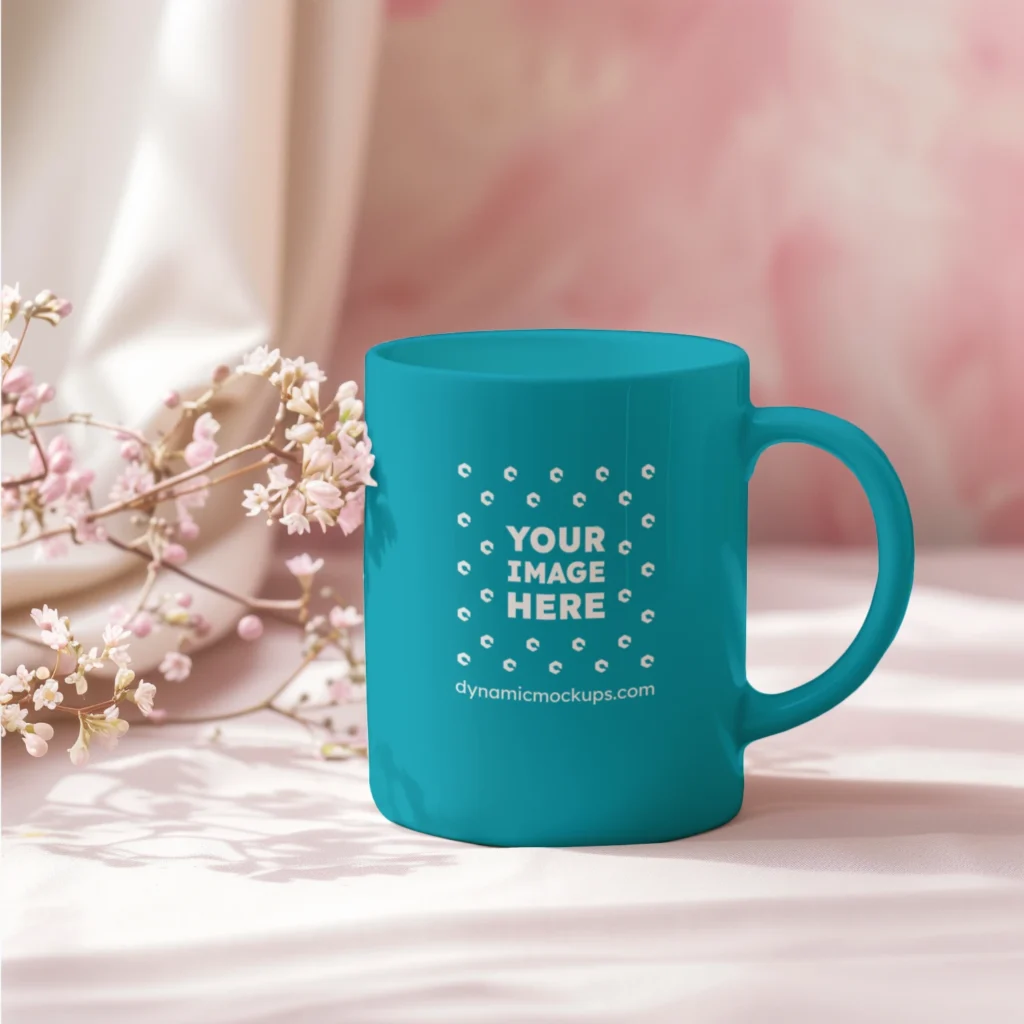 11oz Blank Teal Ceramic Coffee Mug Mockup Template
