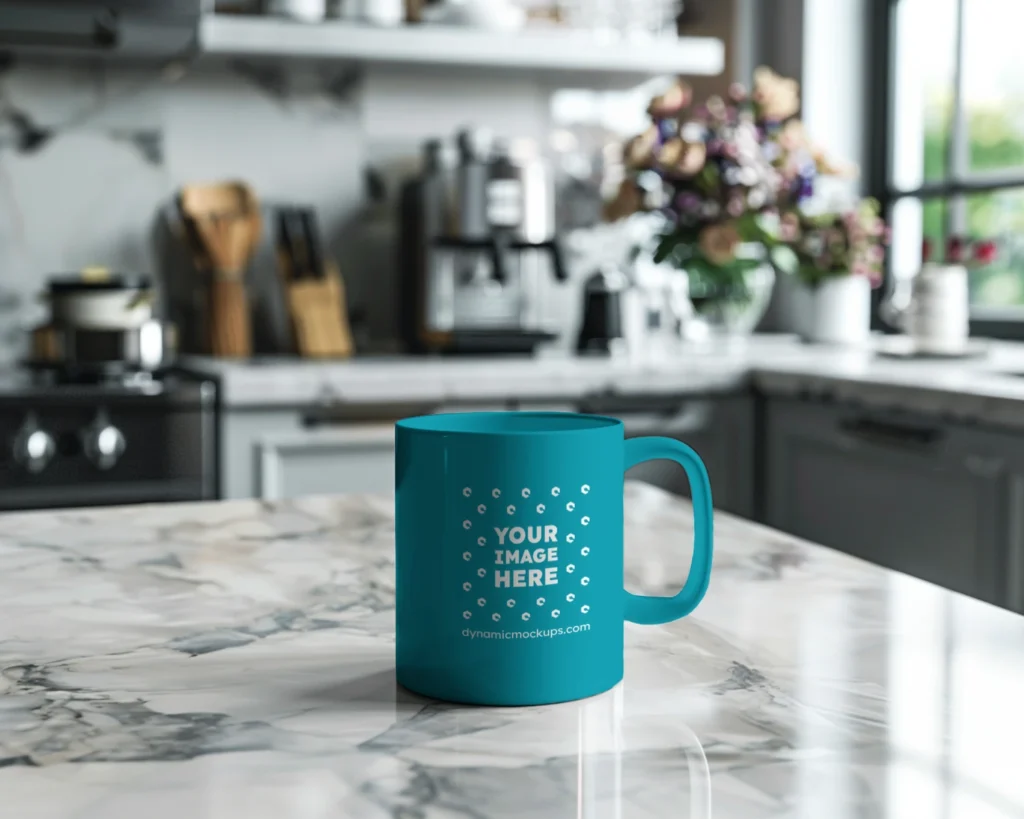 11oz Blank Teal Ceramic Coffee Mug Mockup Template