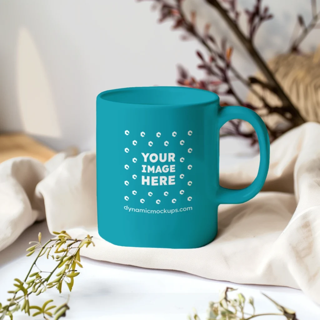 11oz Blank Teal Ceramic Coffee Mug Mockup Template