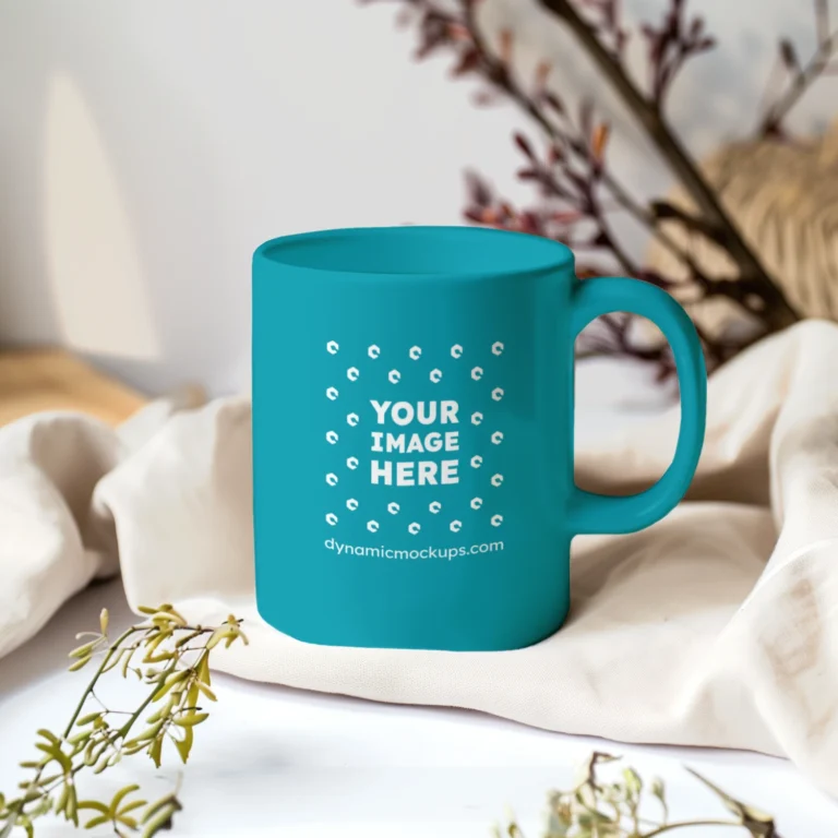 11oz Blank Teal Ceramic Coffee Mug Mockup Template