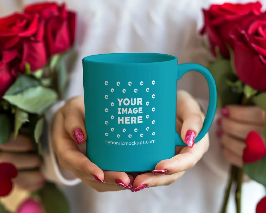 11oz Blank Teal Ceramic Coffee Mug Mockup Template