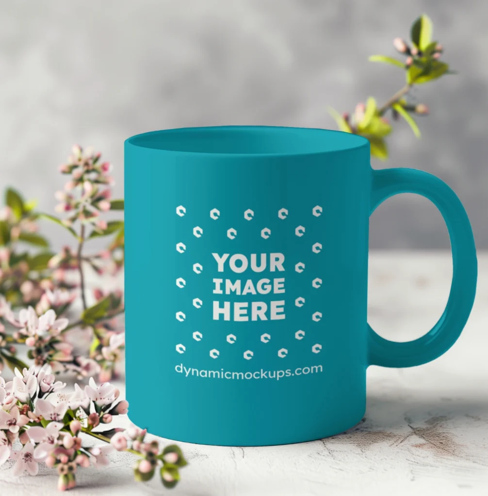 11oz Blank Teal Ceramic Coffee Mug Mockup Template