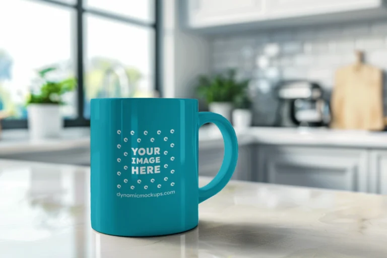 11oz Blank Teal Ceramic Coffee Mug Mockup Template