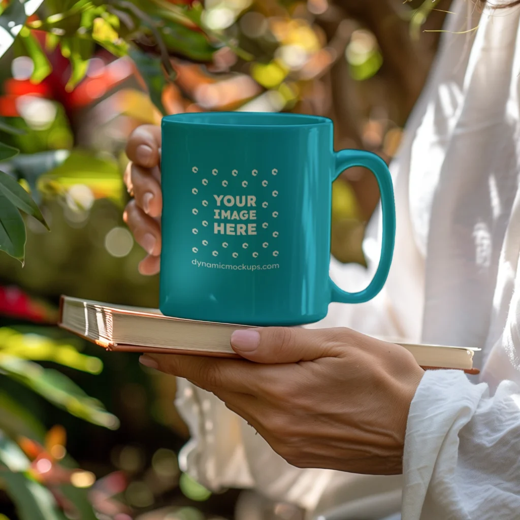 11oz Blank Teal Ceramic Coffee Mug Mockup Template