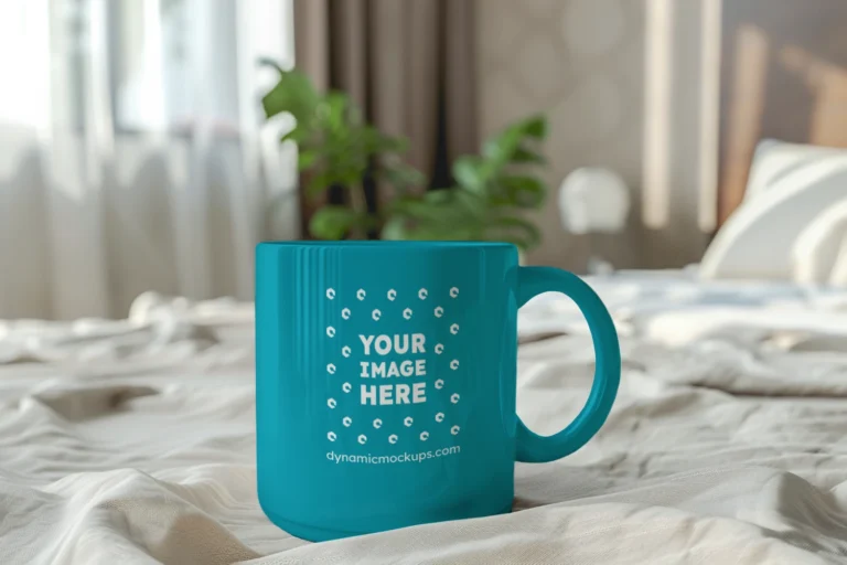 11oz Blank Teal Ceramic Coffee Mug Mockup Template