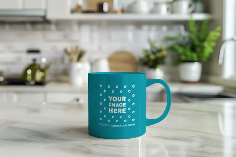11oz Blank Teal Ceramic Coffee Mug Mockup Template
