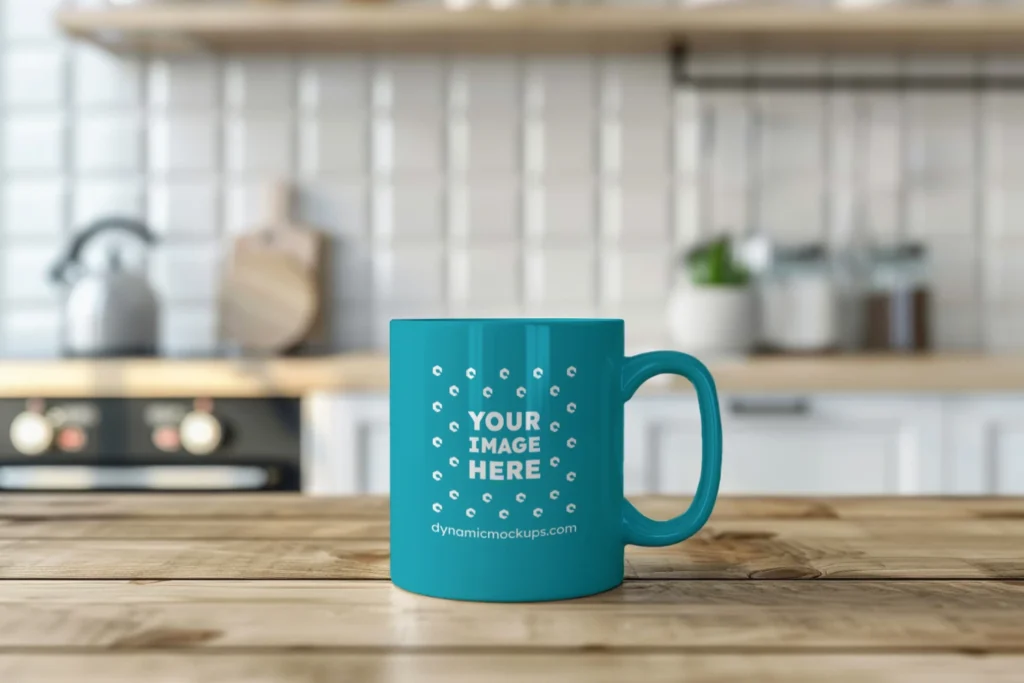 11oz Blank Teal Ceramic Coffee Mug Mockup Template