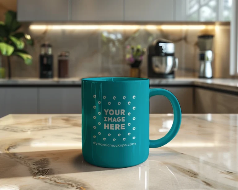 11oz Blank Teal Ceramic Coffee Mug Mockup Template