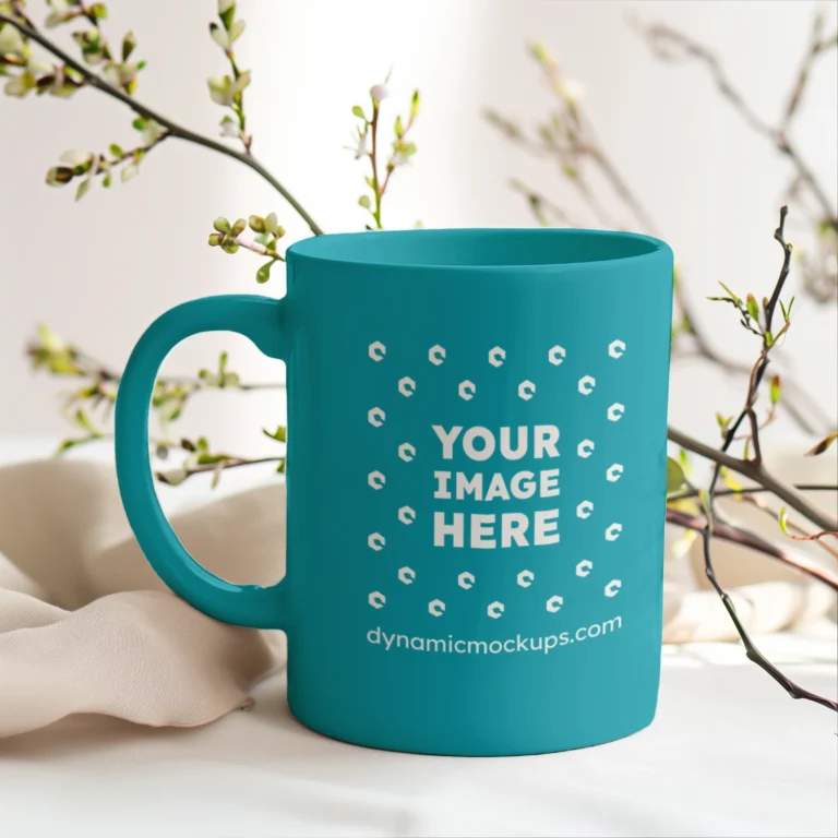 11oz Blank Teal Ceramic Coffee Mug Mockup Template