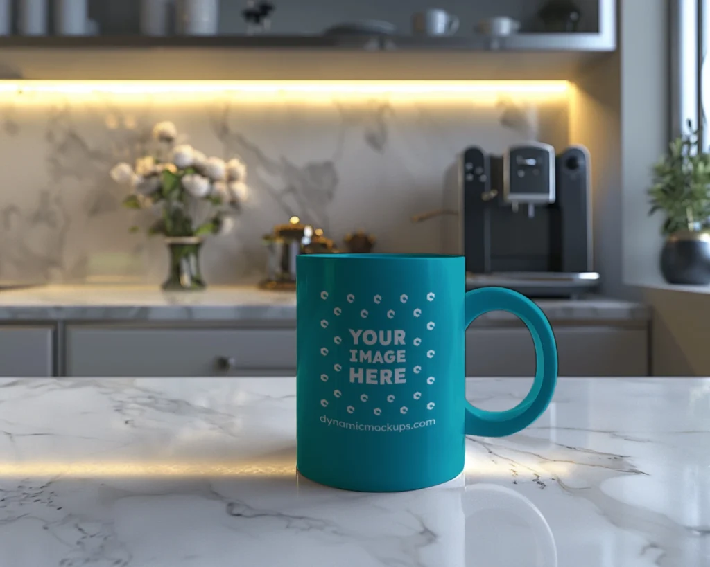 11oz Blank Teal Ceramic Coffee Mug Mockup Template