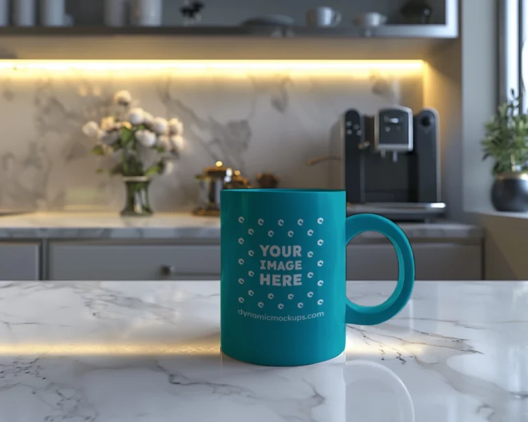 11oz Blank Teal Ceramic Coffee Mug Mockup Template