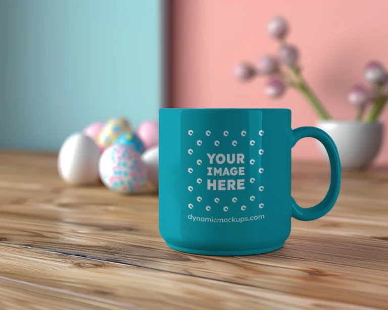 11oz Blank Teal Ceramic Coffee Mug Mockup Template