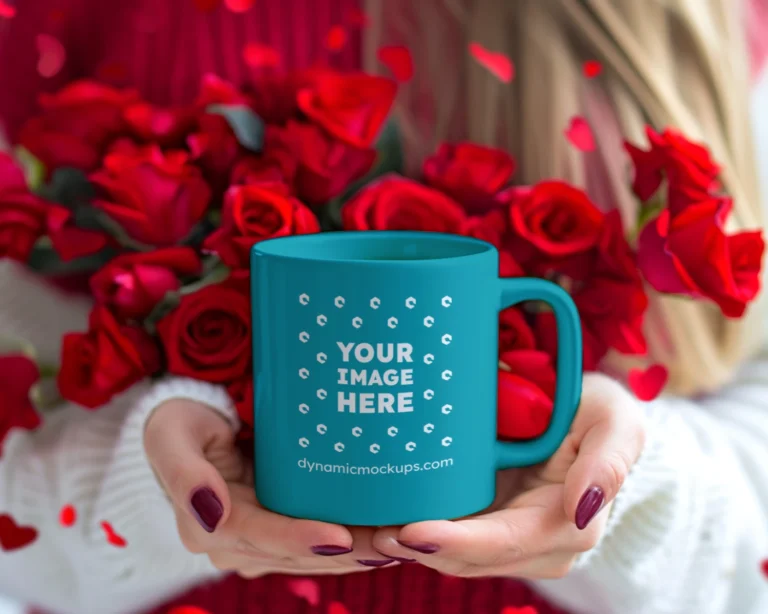 11oz Blank Teal Ceramic Coffee Mug Mockup Template