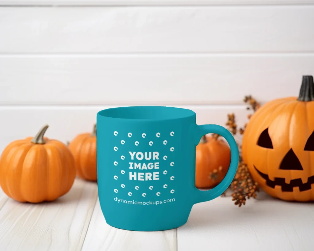 11oz Blank Teal Ceramic Coffee Mug Mockup Template