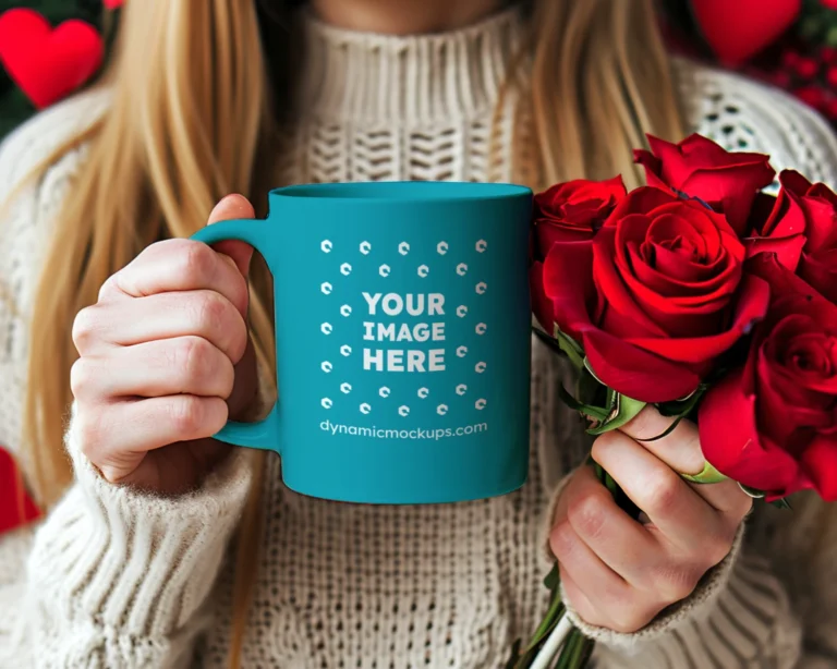 11oz Blank Teal Ceramic Coffee Mug Mockup Template