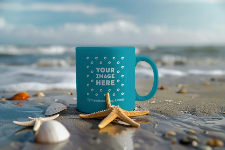 11oz Blank Teal Ceramic Coffee Mug Mockup Template