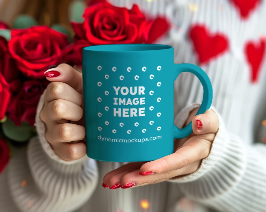 11oz Blank Teal Ceramic Coffee Mug Mockup Template