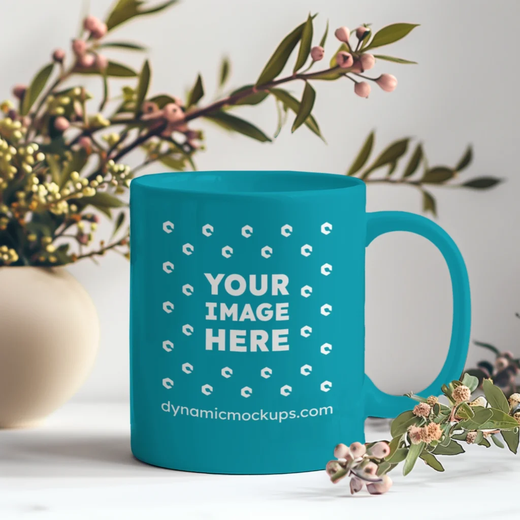 11oz Blank Teal Ceramic Coffee Mug Mockup Template