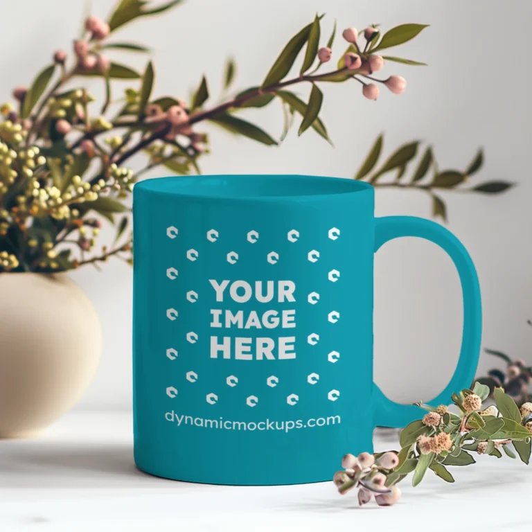11oz Blank Teal Ceramic Coffee Mug Mockup Template