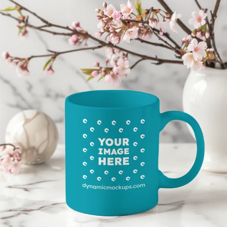 11oz Blank Teal Ceramic Coffee Mug Mockup Template