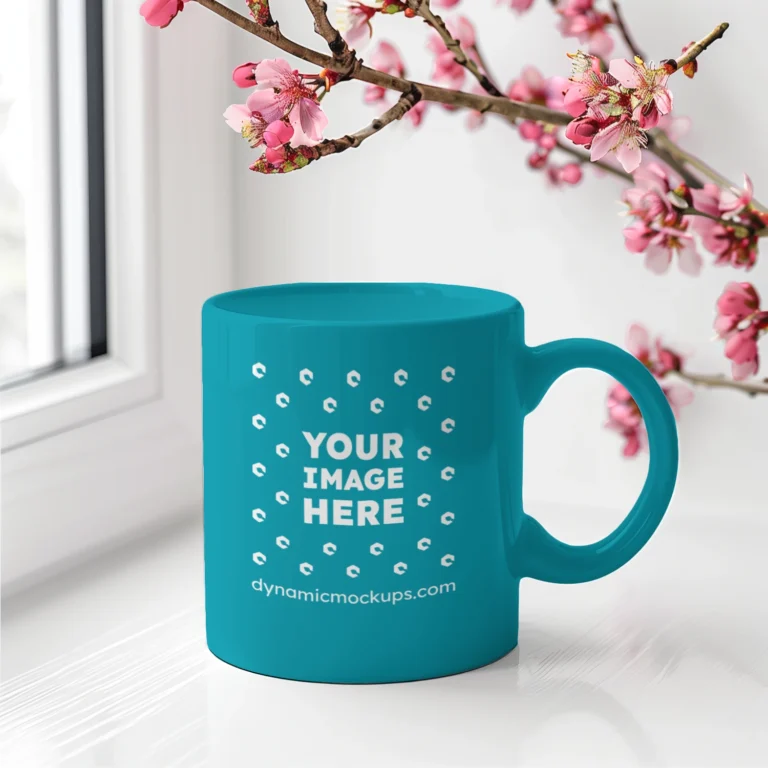 11oz Blank Teal Ceramic Coffee Mug Mockup Template