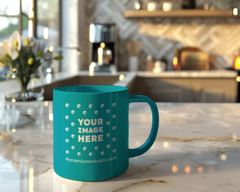 11oz Blank Teal Ceramic Coffee Mug Mockup Template