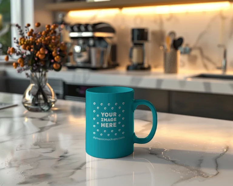 11oz Blank Teal Ceramic Coffee Mug Mockup Template