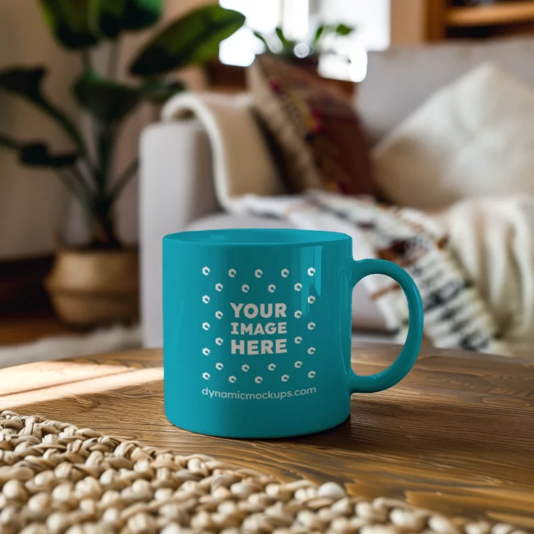 11oz Blank Teal Ceramic Coffee Mug Mockup Template