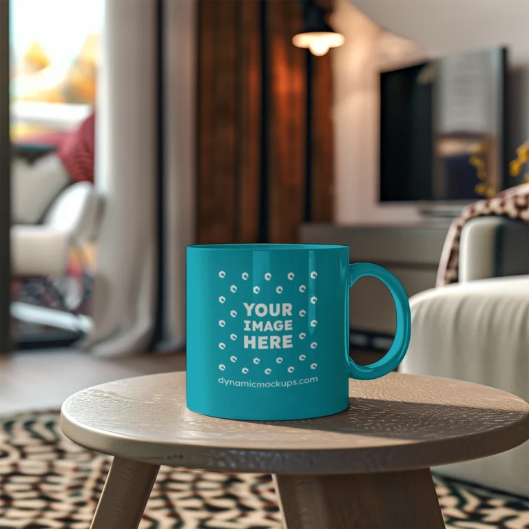 11oz Blank Teal Ceramic Coffee Mug Mockup Template