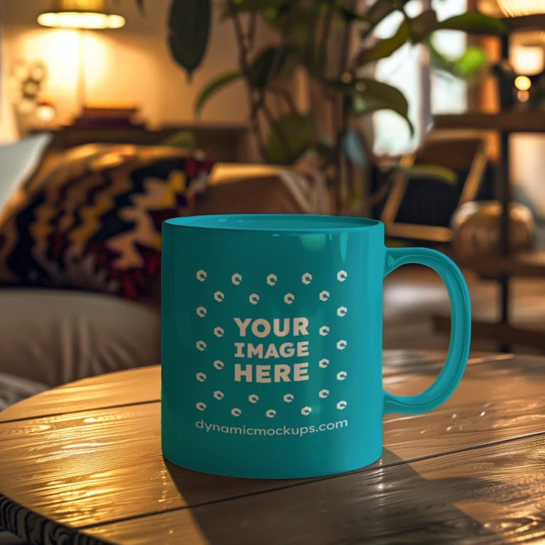 11oz Blank Teal Ceramic Coffee Mug Mockup Template