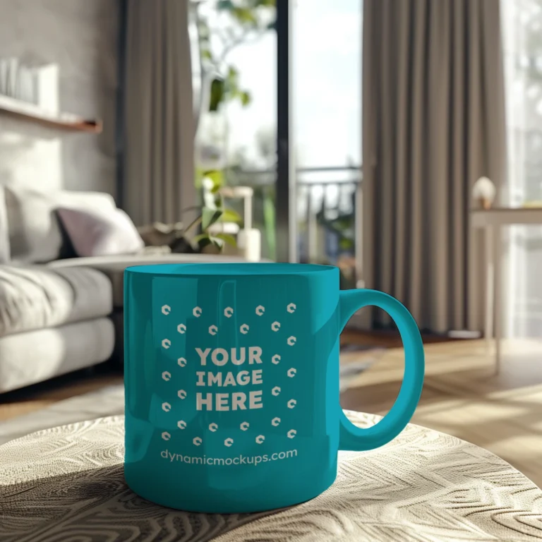 11oz Blank Teal Ceramic Coffee Mug Mockup Template