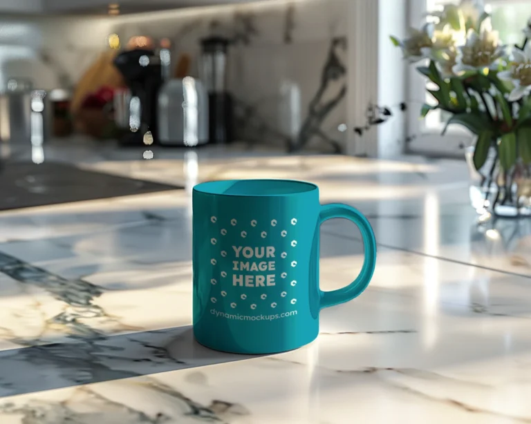 11oz Blank Teal Ceramic Coffee Mug Mockup Template