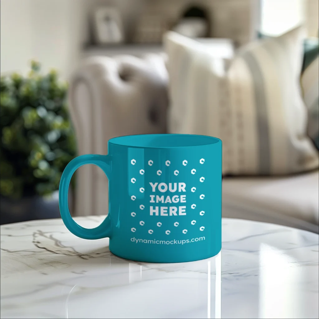 11oz Blank Teal Ceramic Coffee Mug Mockup Template