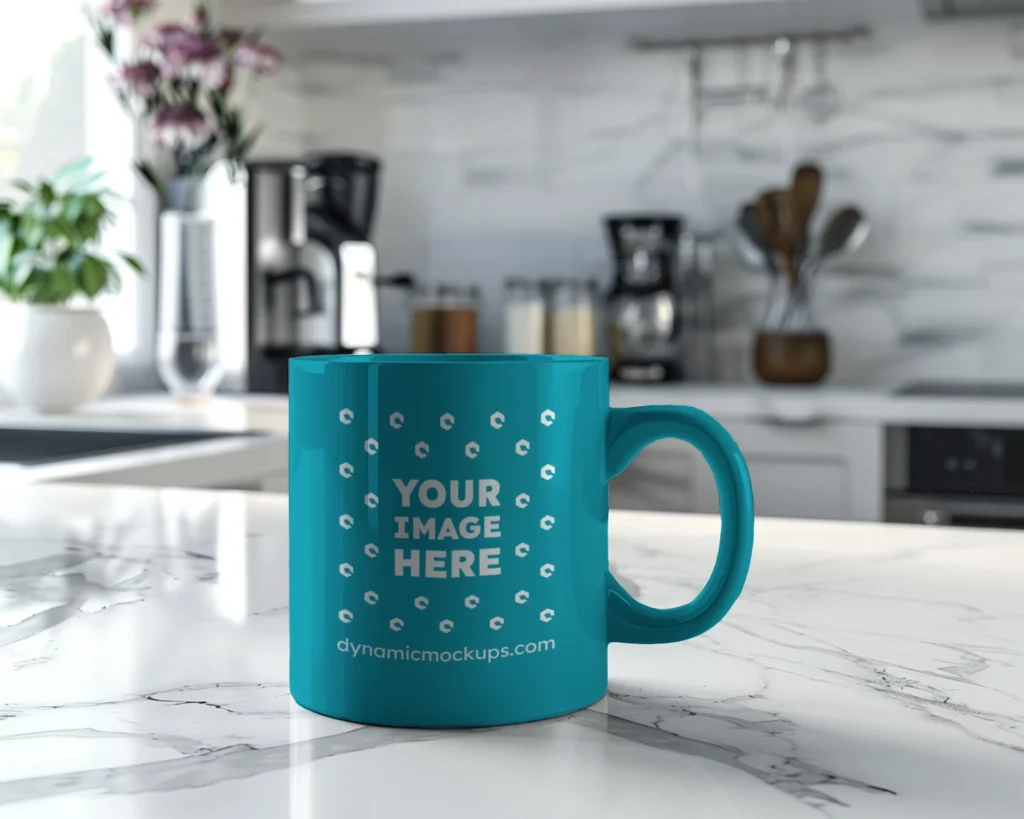 11oz Blank Teal Ceramic Coffee Mug Mockup Template