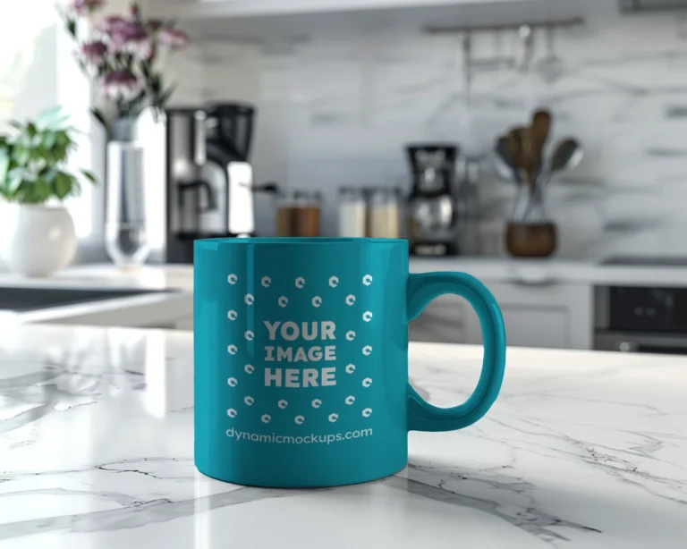 11oz Blank Teal Ceramic Coffee Mug Mockup Template
