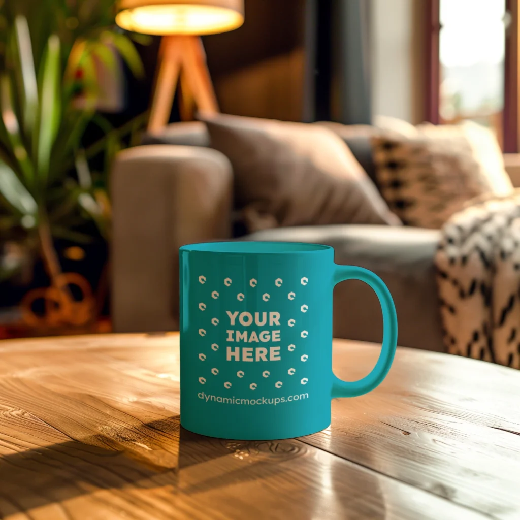 11oz Blank Teal Ceramic Coffee Mug Mockup Template