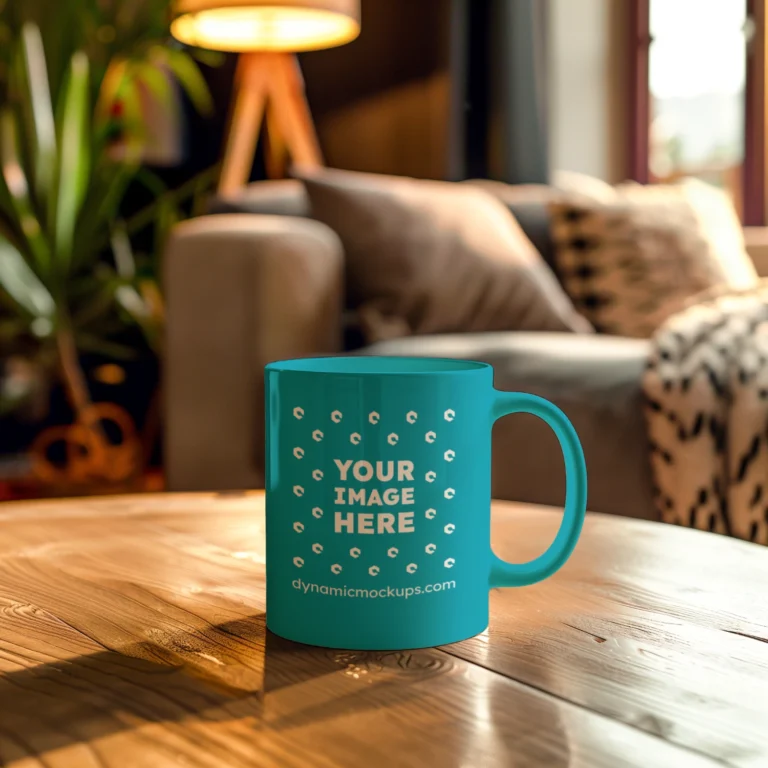 11oz Blank Teal Ceramic Coffee Mug Mockup Template