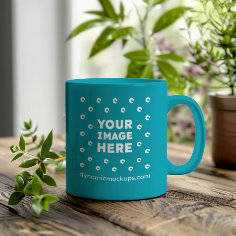 11oz Blank Teal Ceramic Coffee Mug Mockup Template